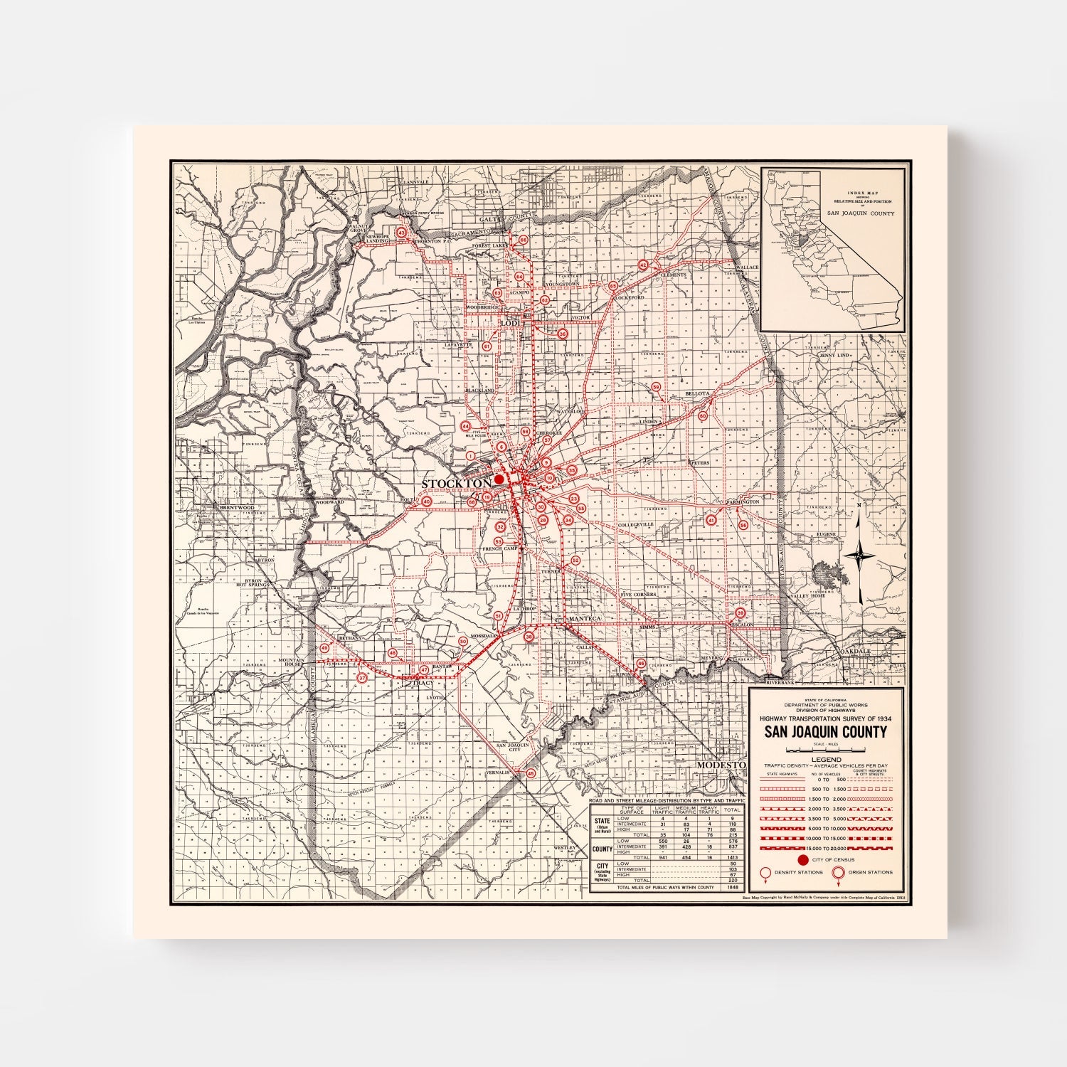 Vintage Map of San Joaquin County, California 1935