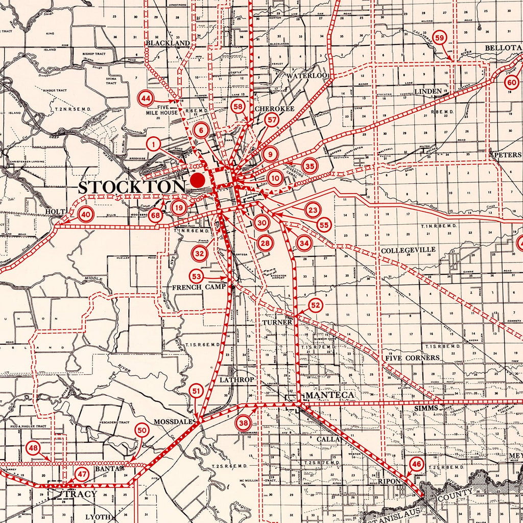 Vintage Map of San Joaquin County, California 1935