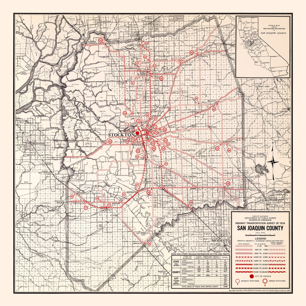 Vintage Map of San Joaquin County, California 1935