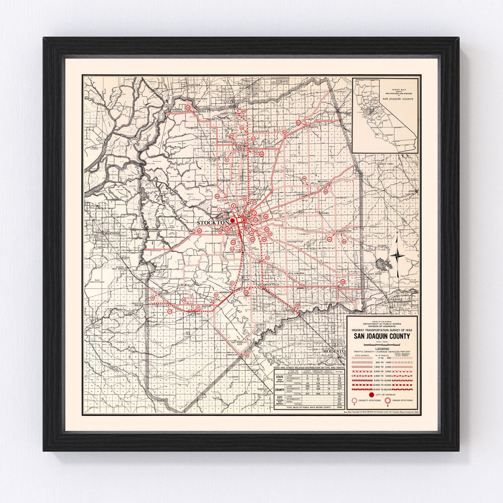 Vintage Map of San Joaquin County, California 1935