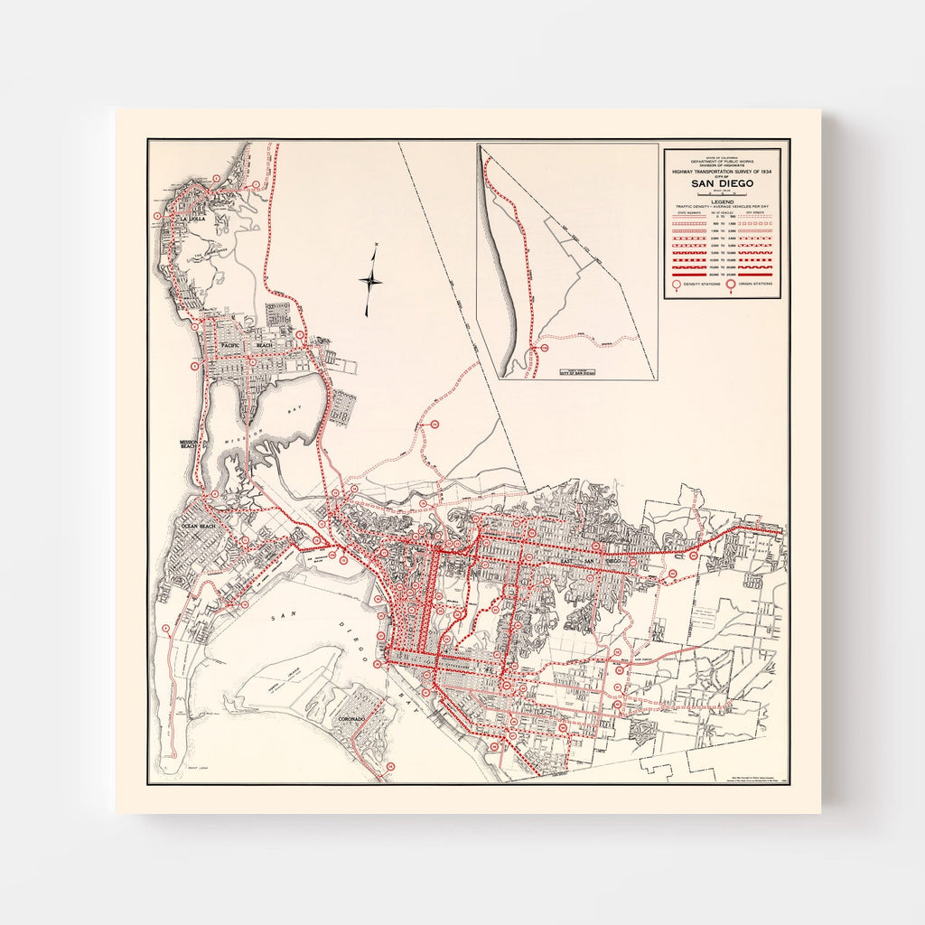 Vintage Map of San Diego, California 1935