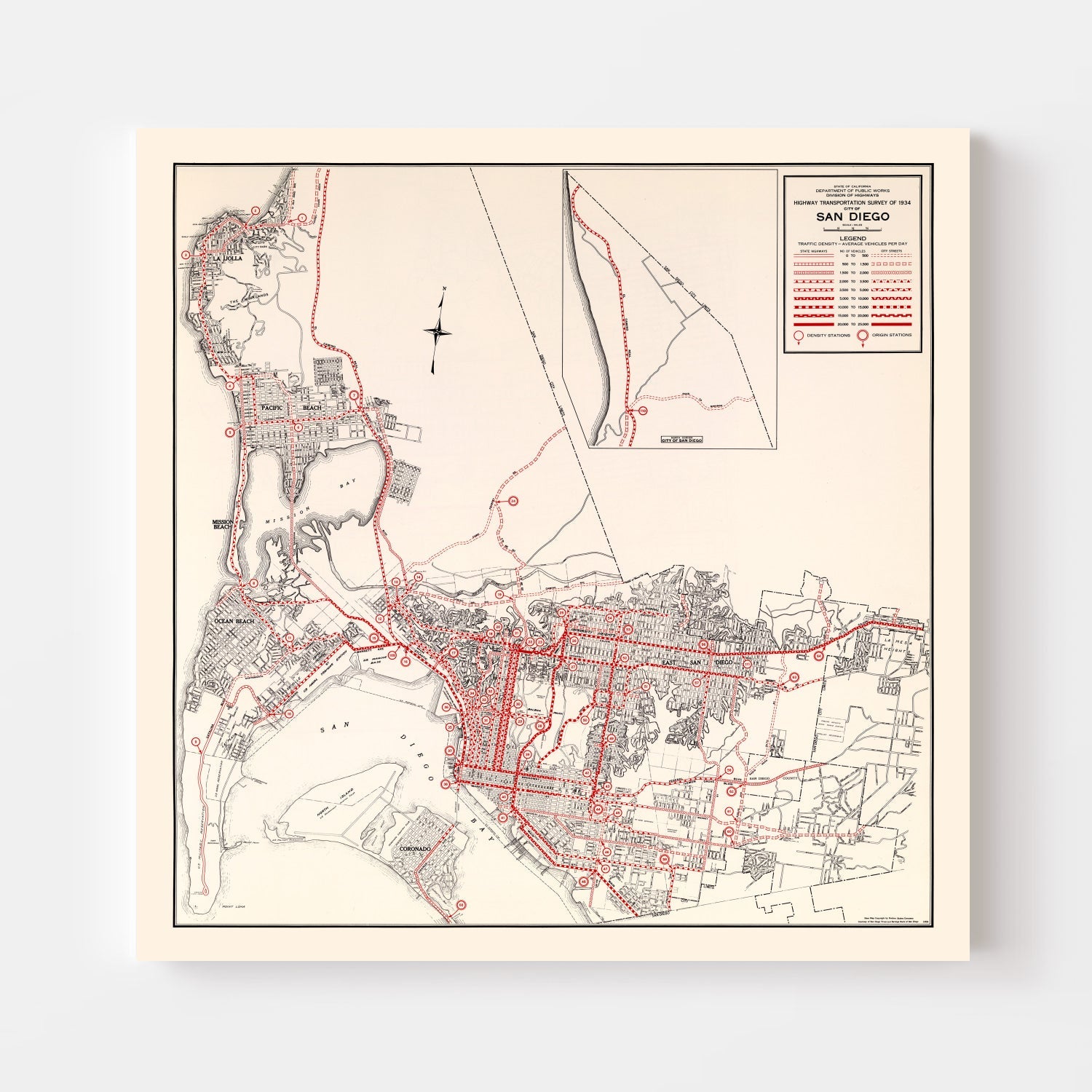 Vintage Map of San Diego, California 1935