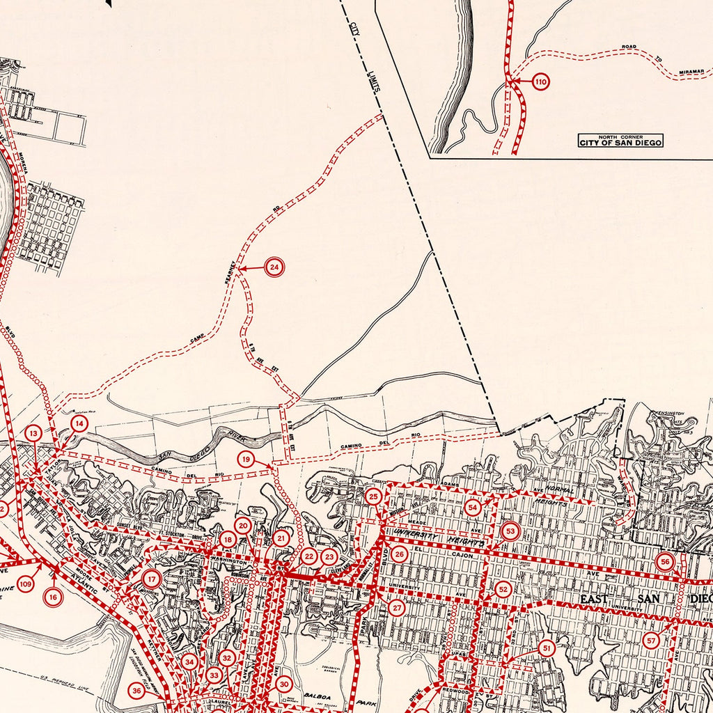 Vintage Map of San Diego, California 1935