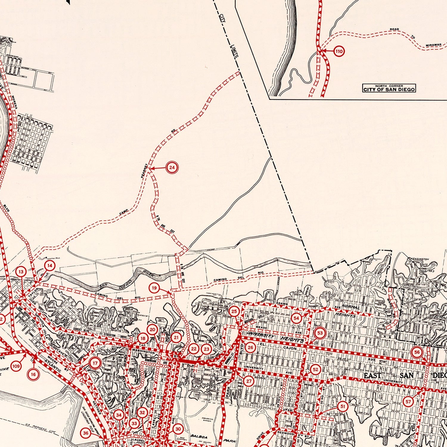 Vintage Map of San Diego, California 1935