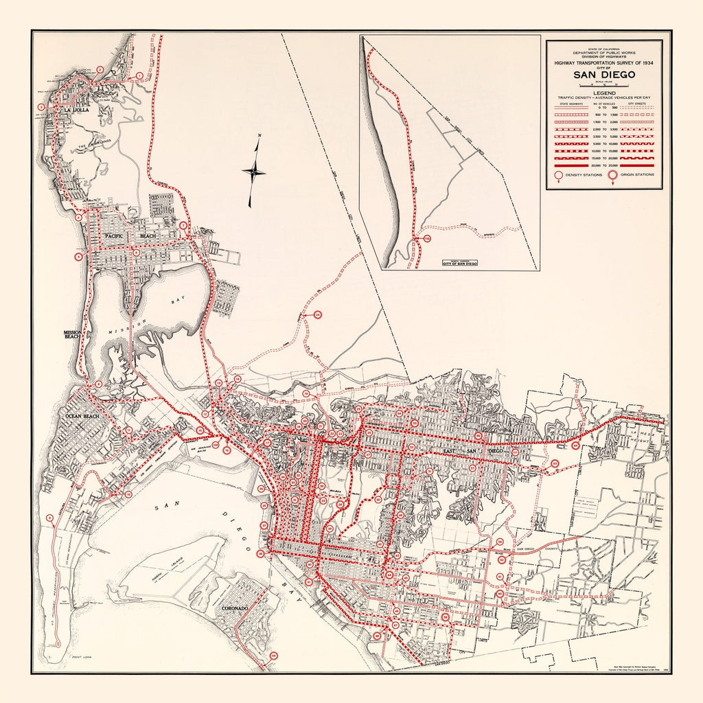 Vintage Map of San Diego, California 1935