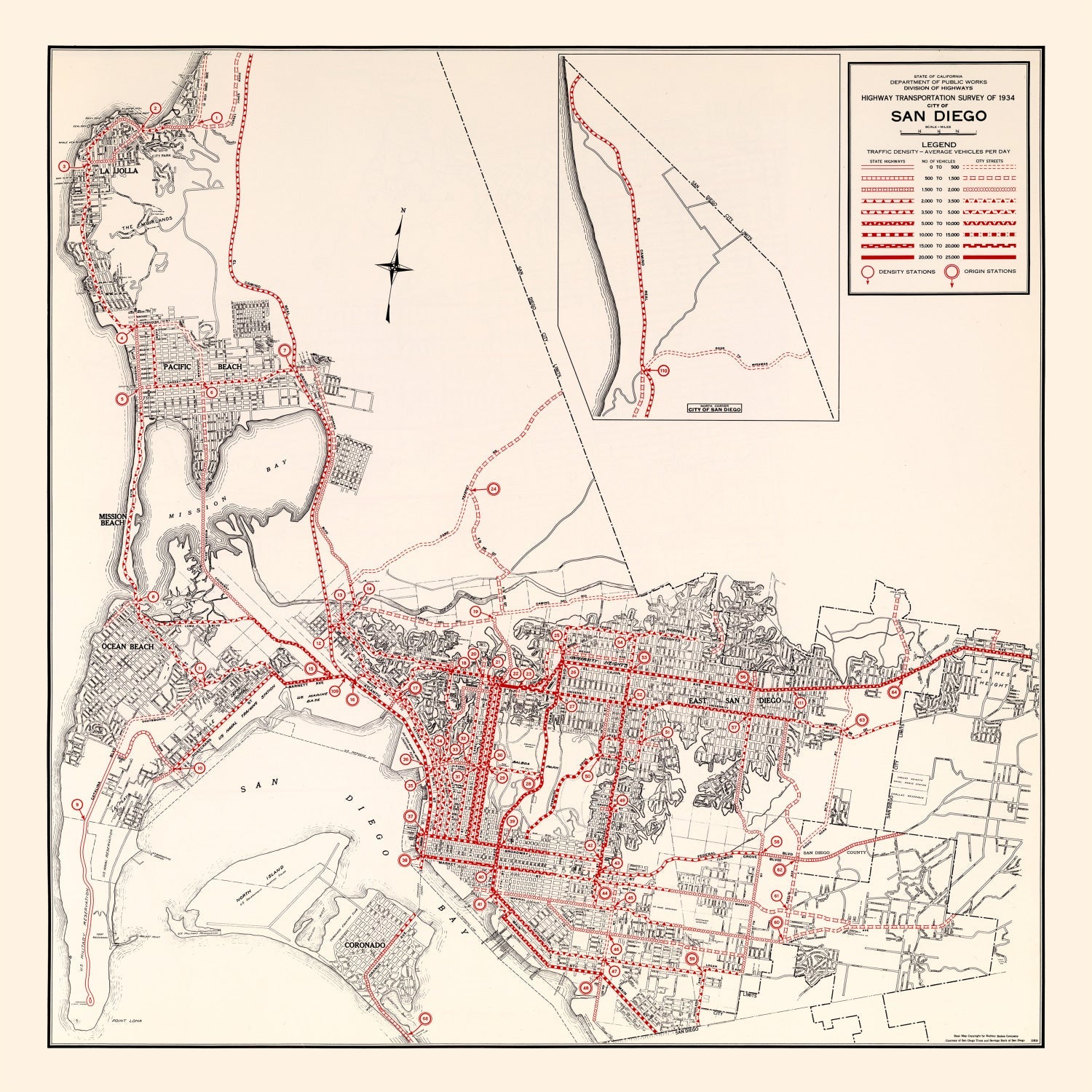 Vintage Map of San Diego, California 1935