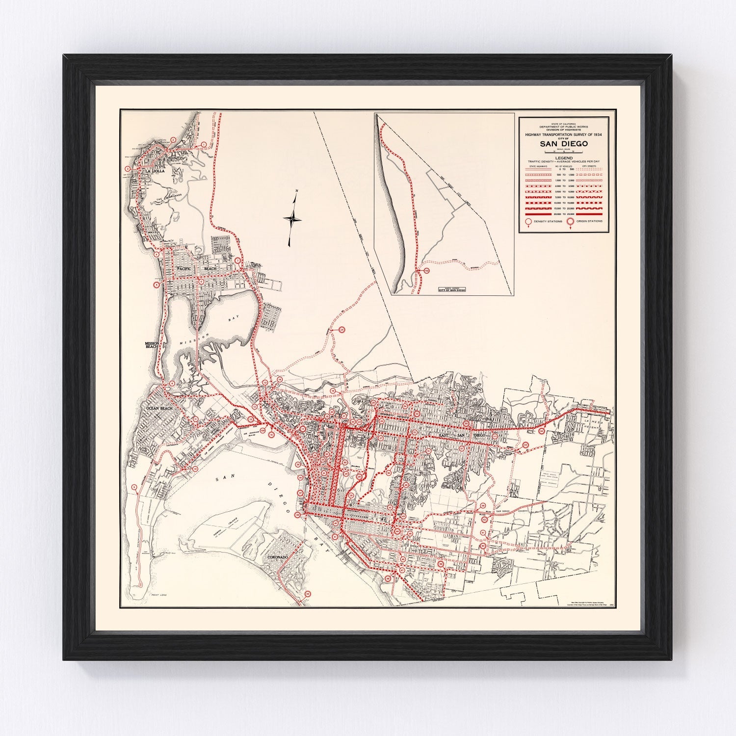 Vintage Map of San Diego, California 1935