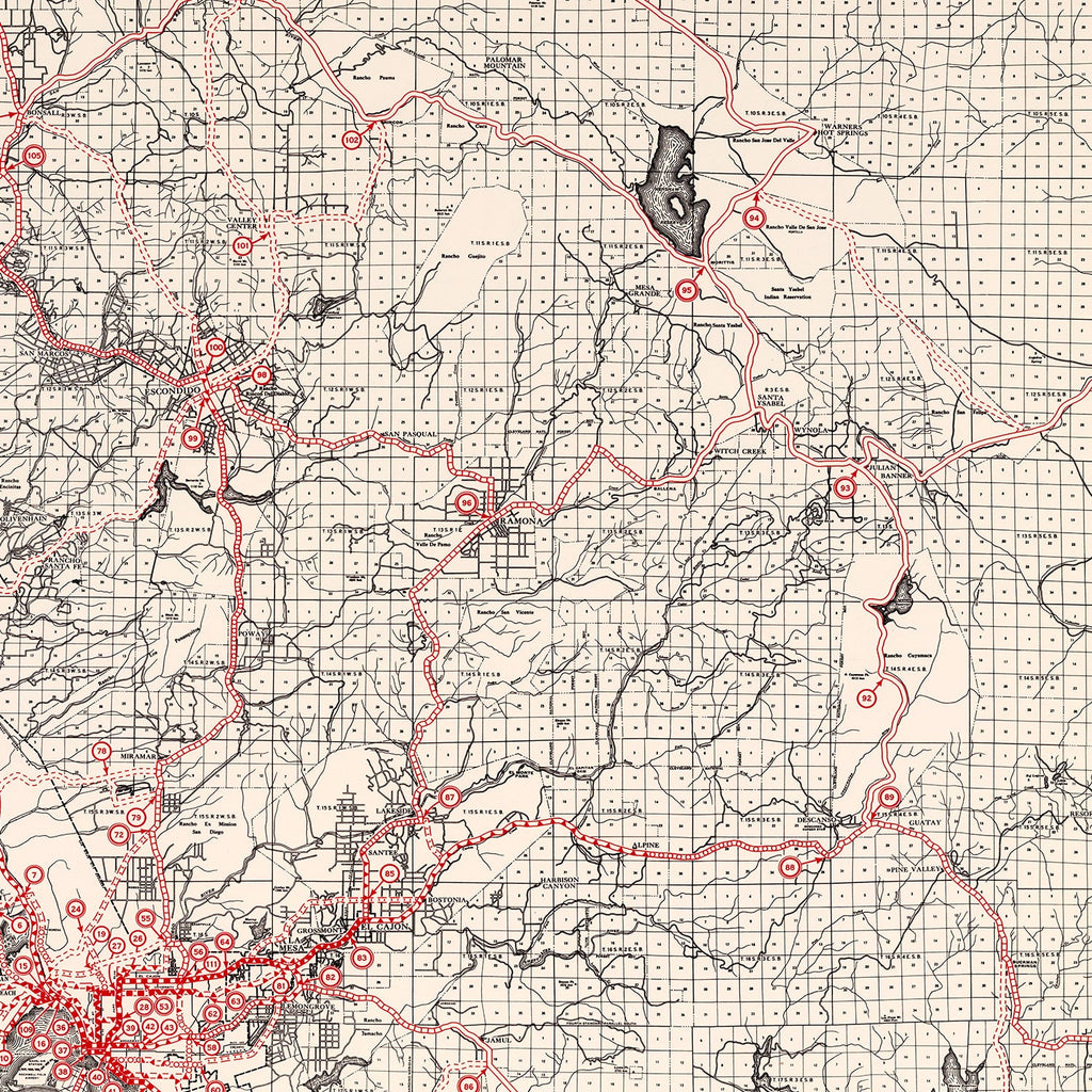 Vintage Map of San Diego County, California 1935
