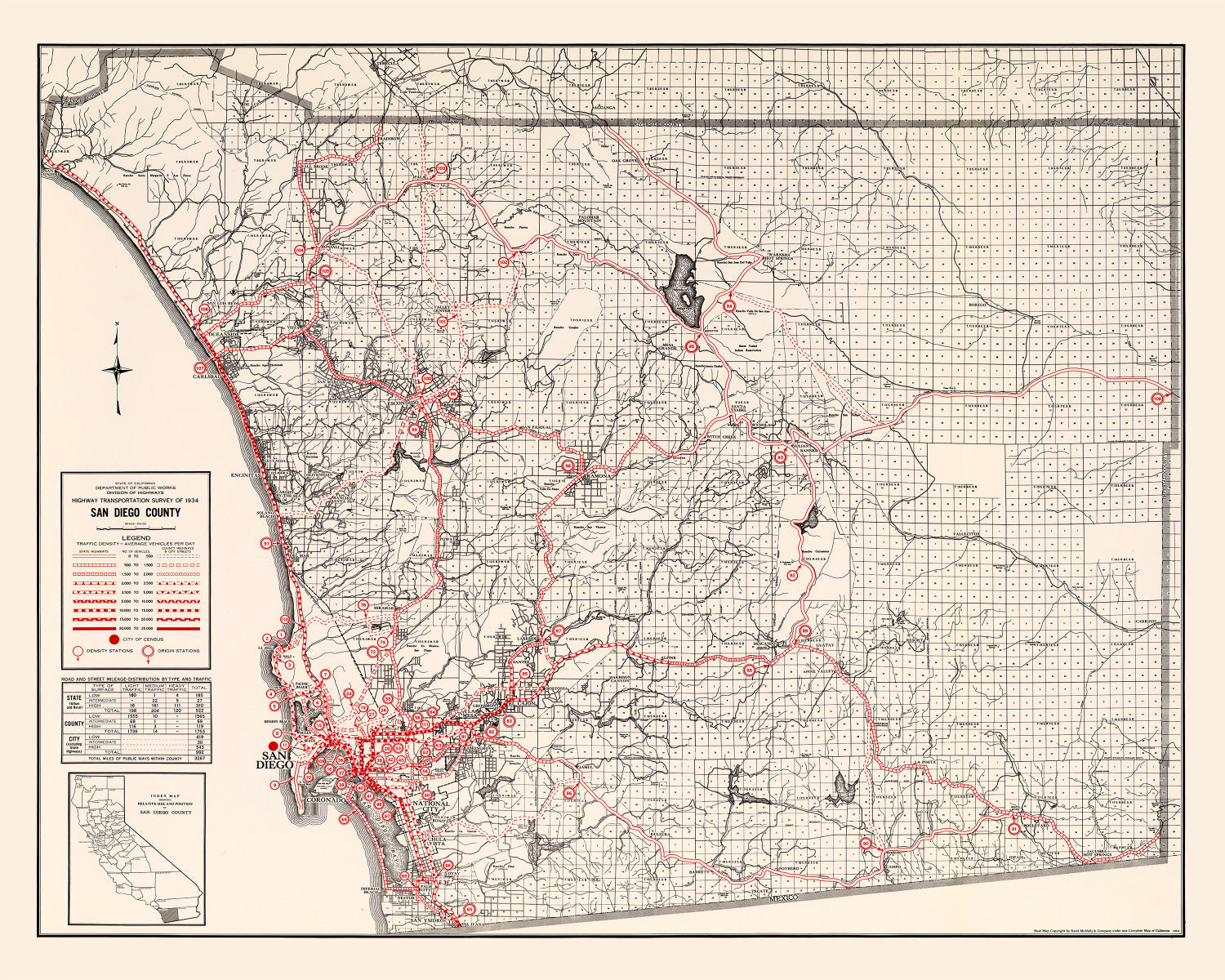 Vintage Map of San Diego County, California 1935