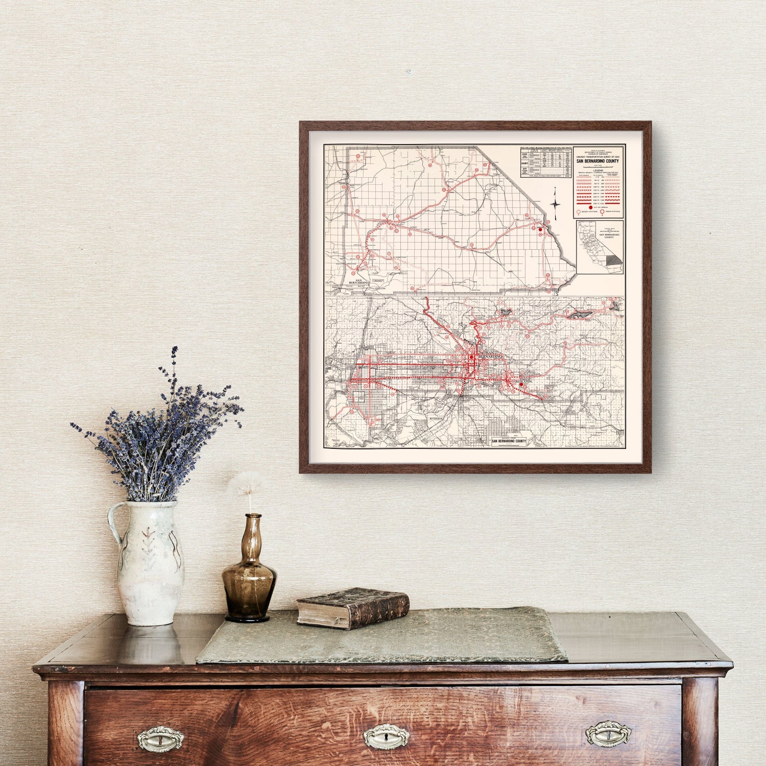 Vintage Map of San Bernadino County, California 1935