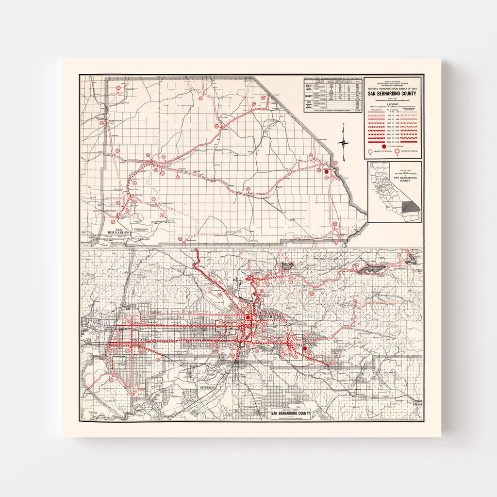 Vintage Map of San Bernadino County, California 1935