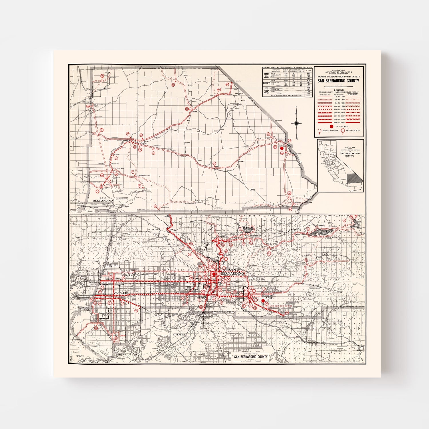 Vintage Map of San Bernadino County, California 1935
