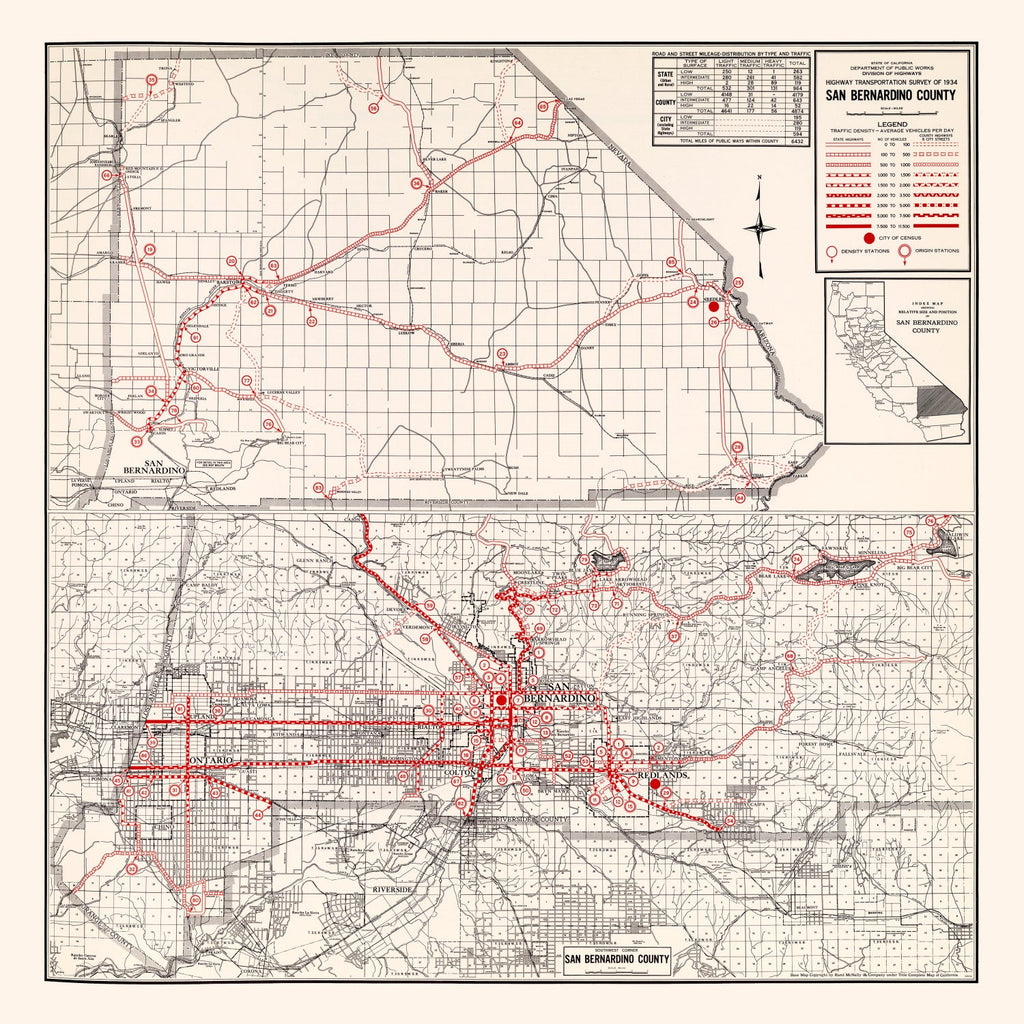 Vintage Map of San Bernadino County, California 1935