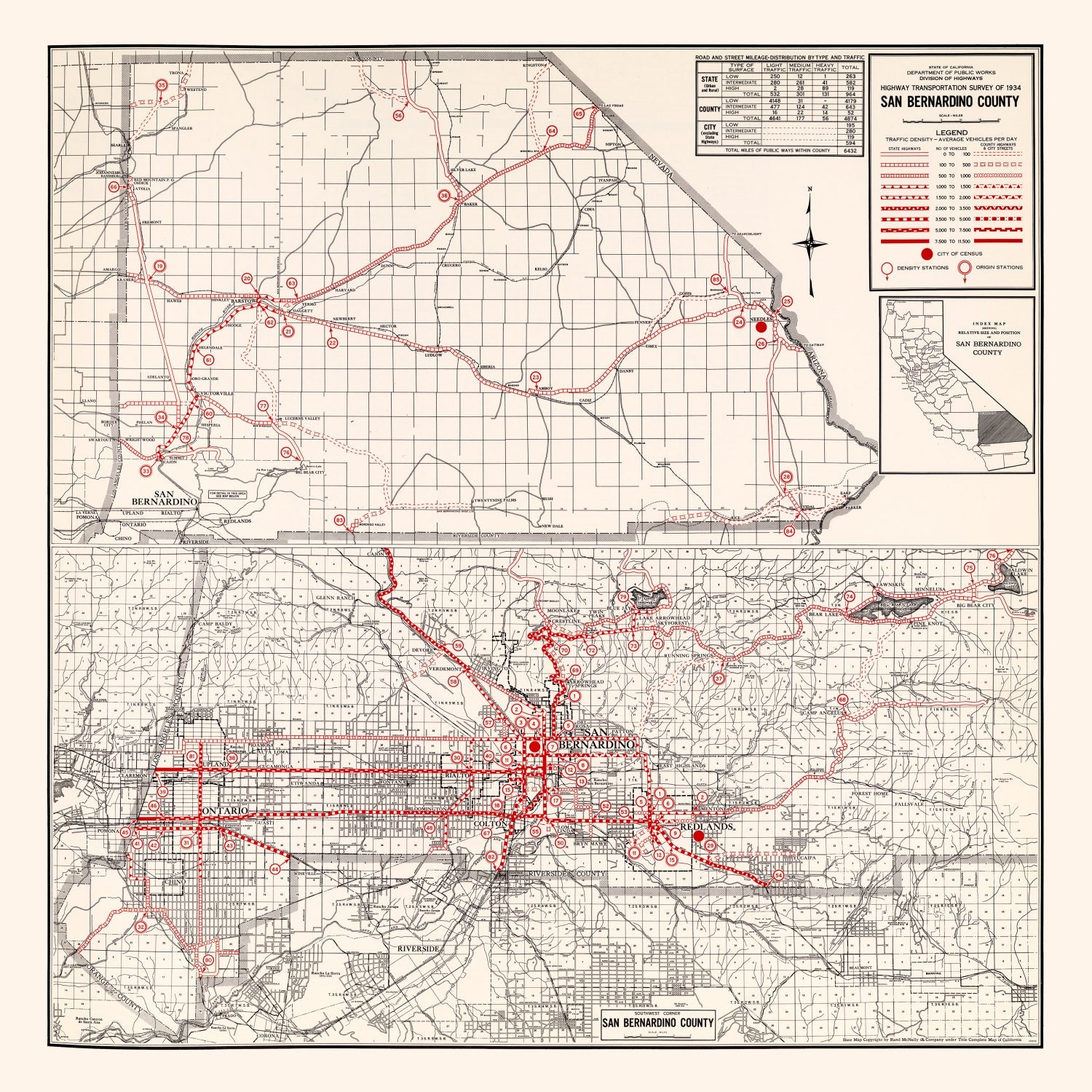Vintage Map of San Bernadino County, California 1935