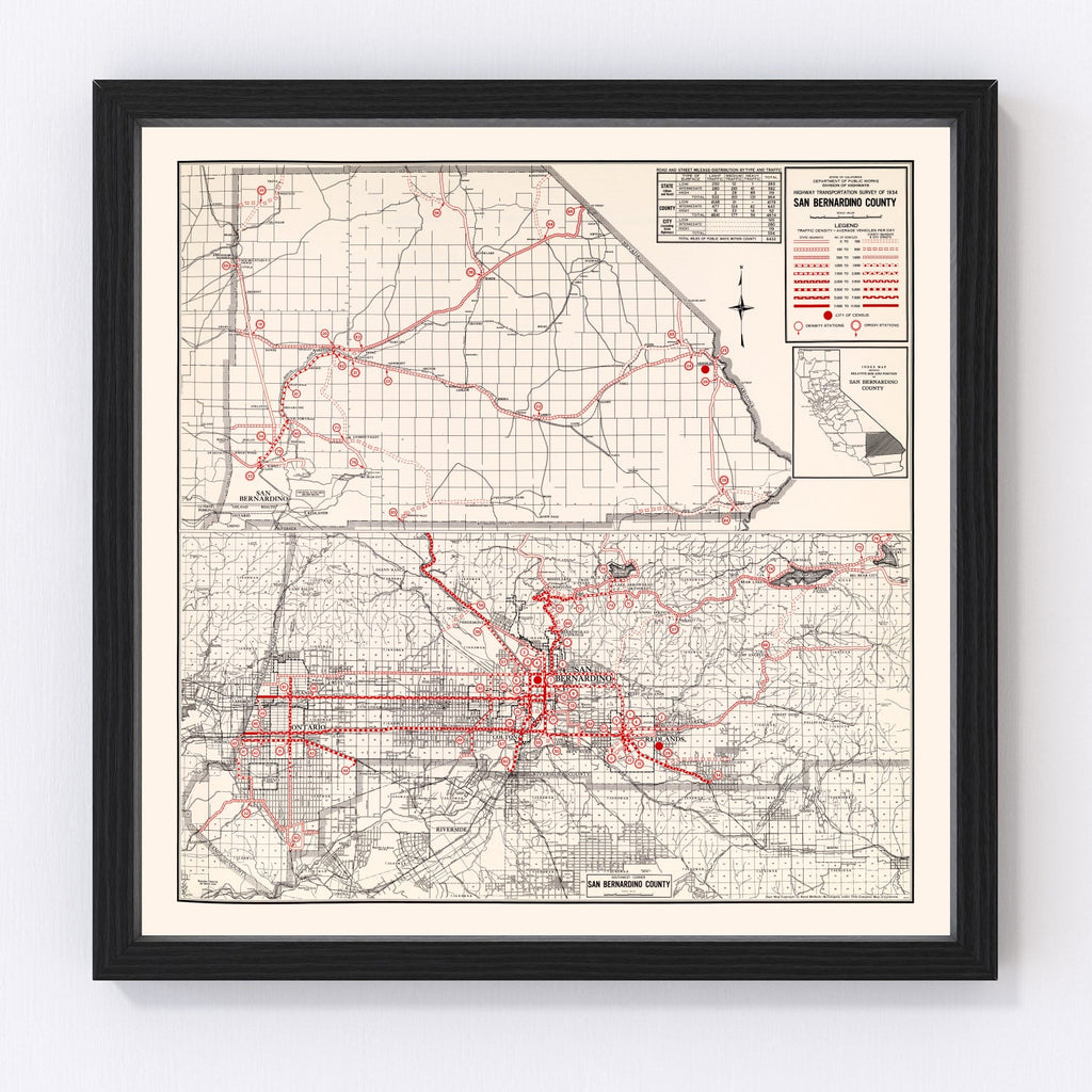 Vintage Map of San Bernadino County, California 1935