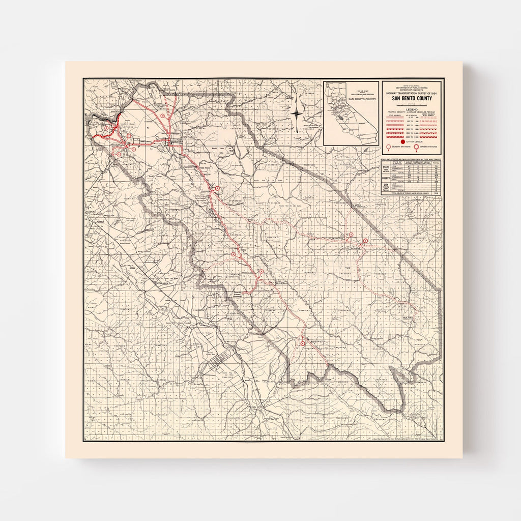 Vintage Map of San Benito County, California 1935