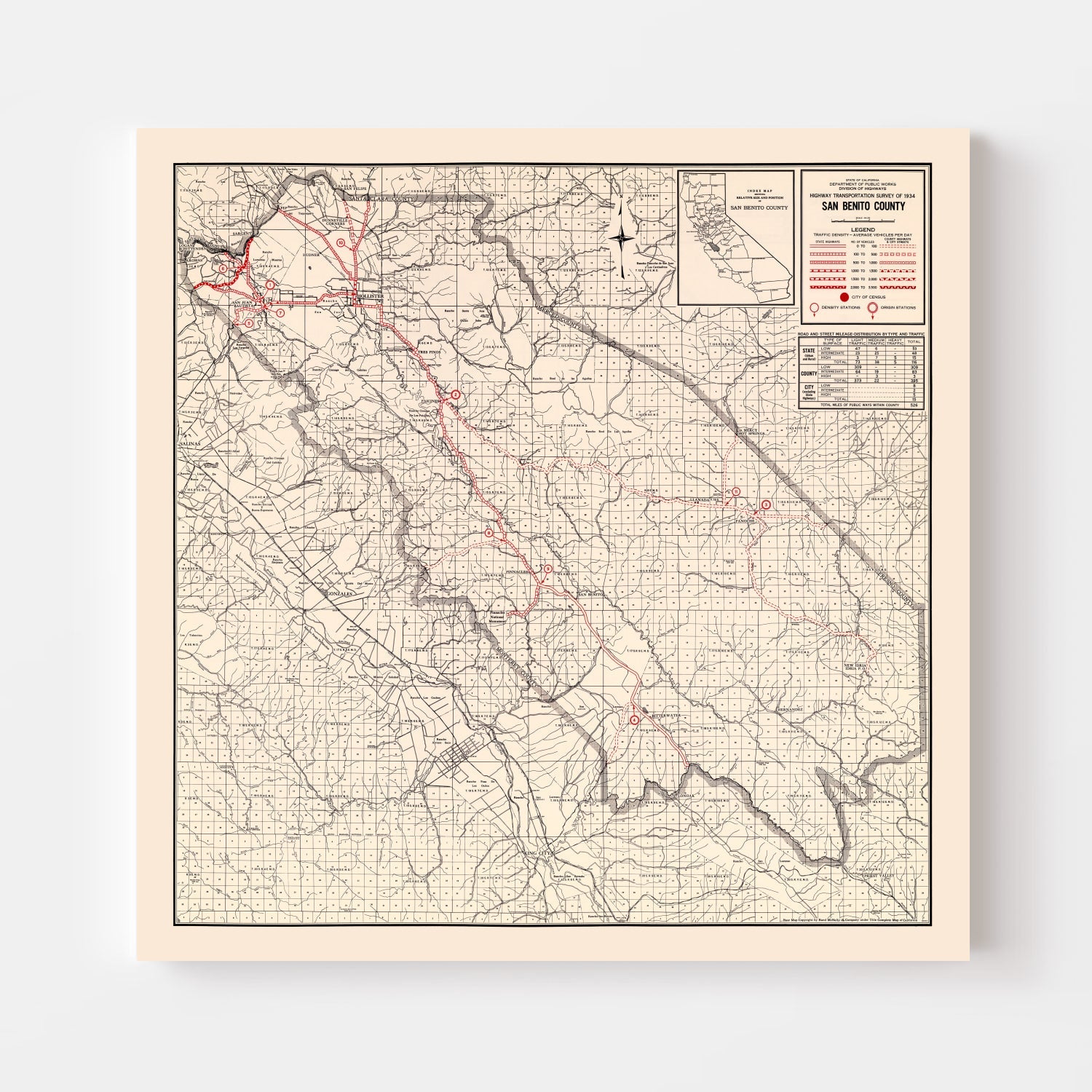 Vintage Map of San Benito County, California 1935