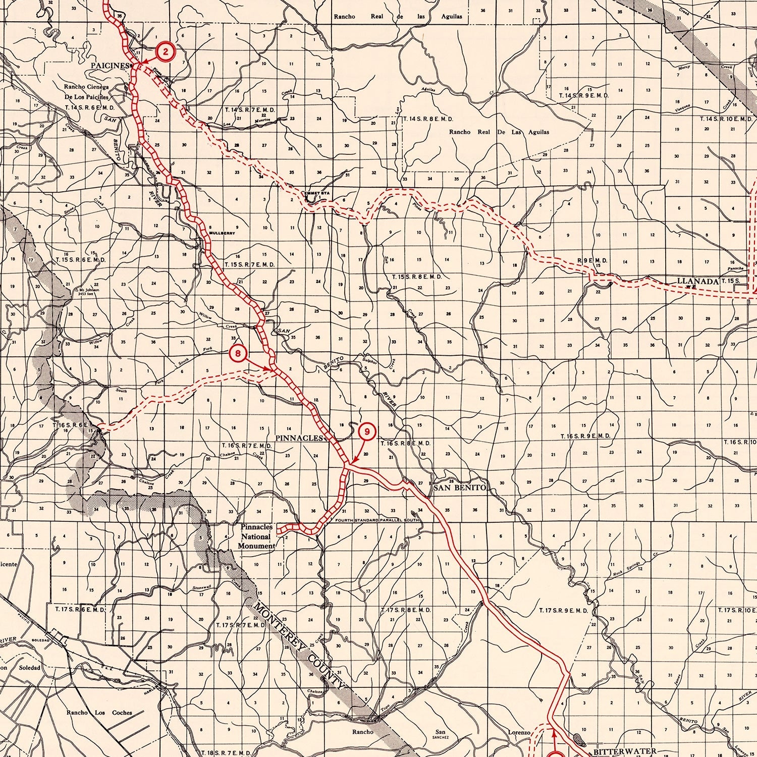 Vintage Map of San Benito County, California 1935