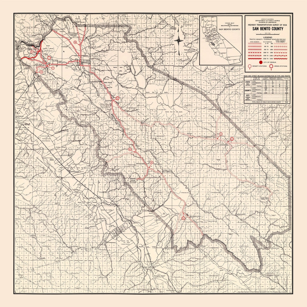 Vintage Map of San Benito County, California 1935