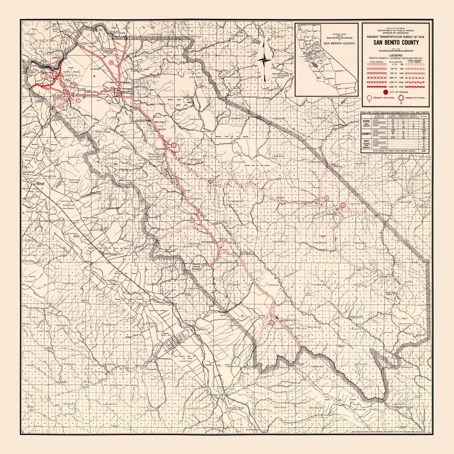 Vintage Map of San Benito County, California 1935