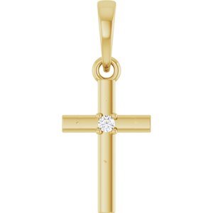 14K Yellow Gold .015 CT Natural Diamond Cross Pendant