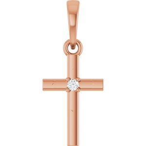 14K Rose Gold .015 CT Natural Diamond Cross Pendant