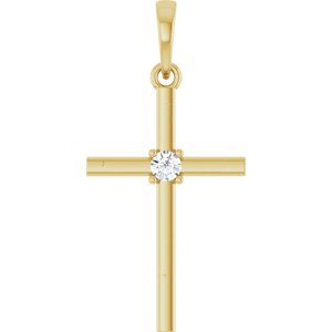 14K Yellow Gold .06 CT Natural Diamond Cross Pendant