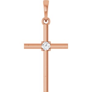 14K Rose Gold .06 CT Natural Diamond Cross Pendant