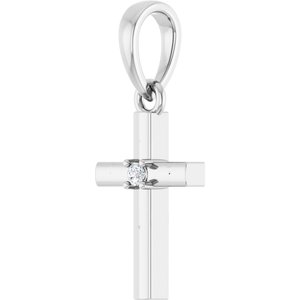 14K White Gold .015 CT Natural Diamond Cross Pendant