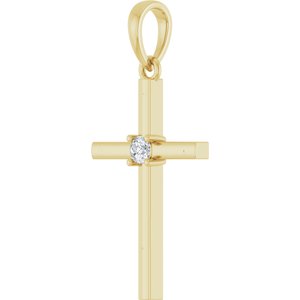 14K Yellow Gold .06 CT Natural Diamond Cross Pendant