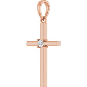 14K Rose Gold .06 CT Natural Diamond Cross Pendant