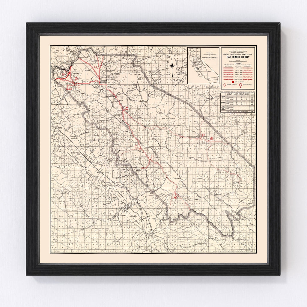 Vintage Map of San Benito County, California 1935