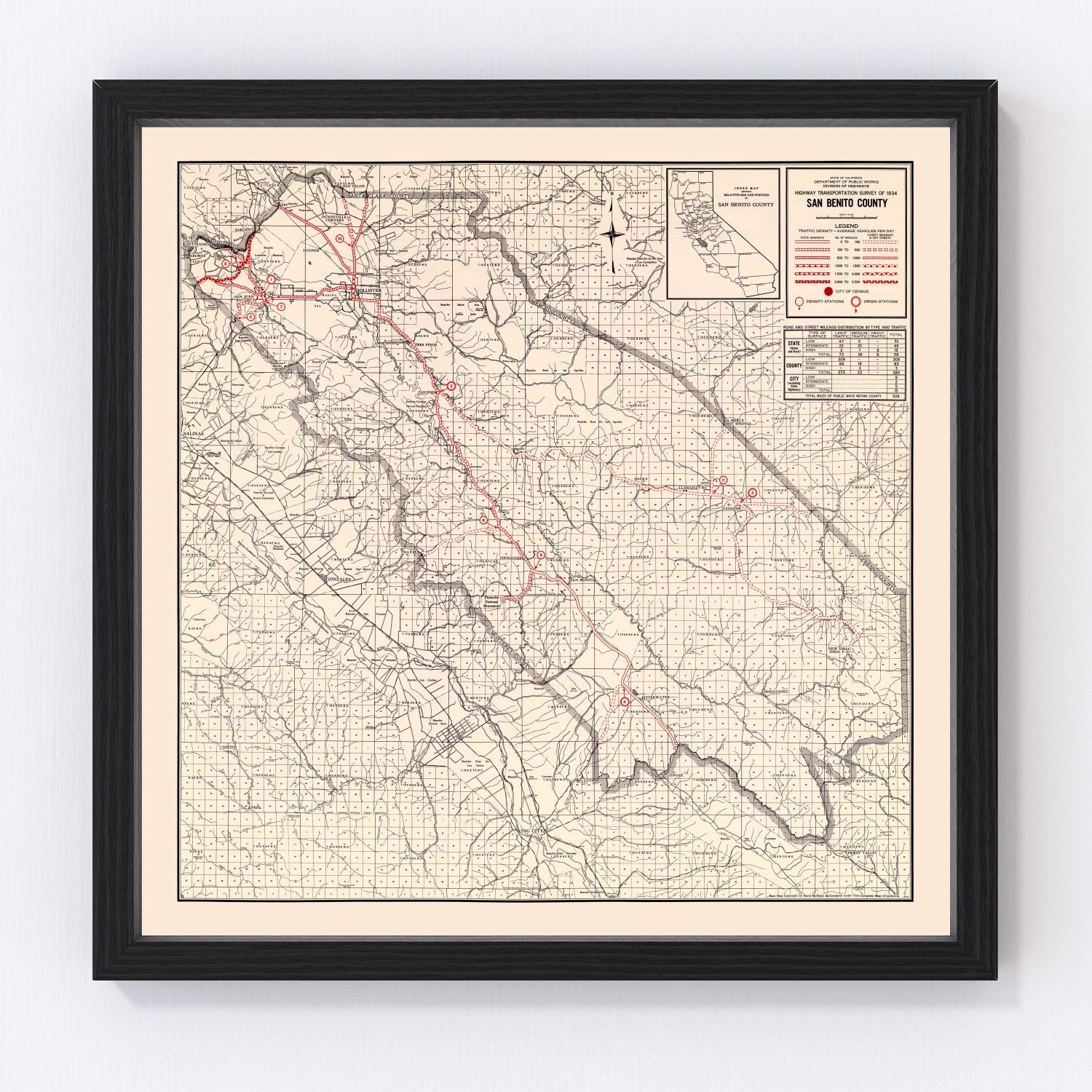 Vintage Map of San Benito County, California 1935