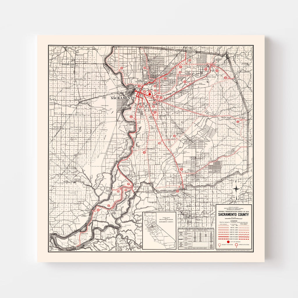 Vintage Map of Sacramento County, California 1935