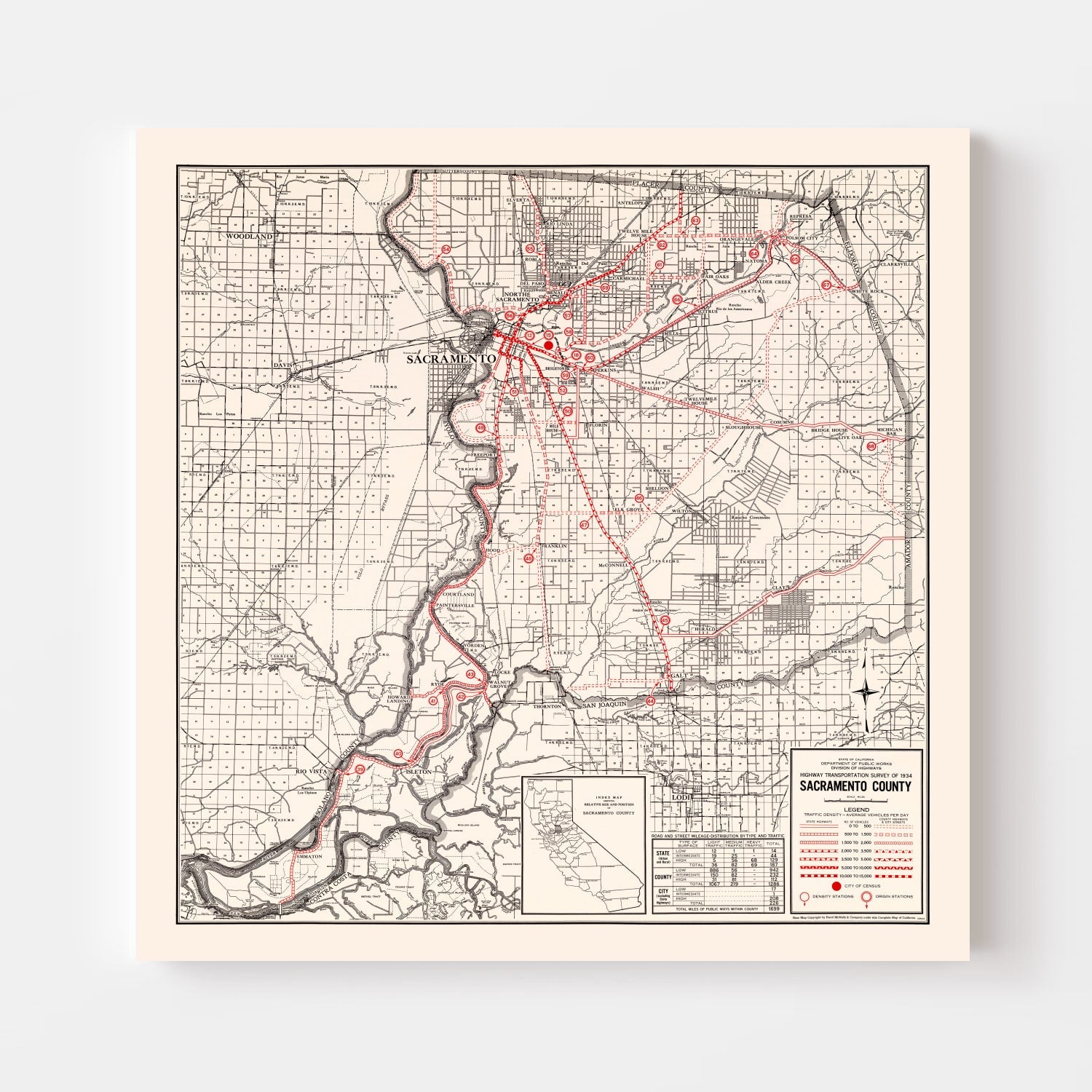 Vintage Map of Sacramento County, California 1935