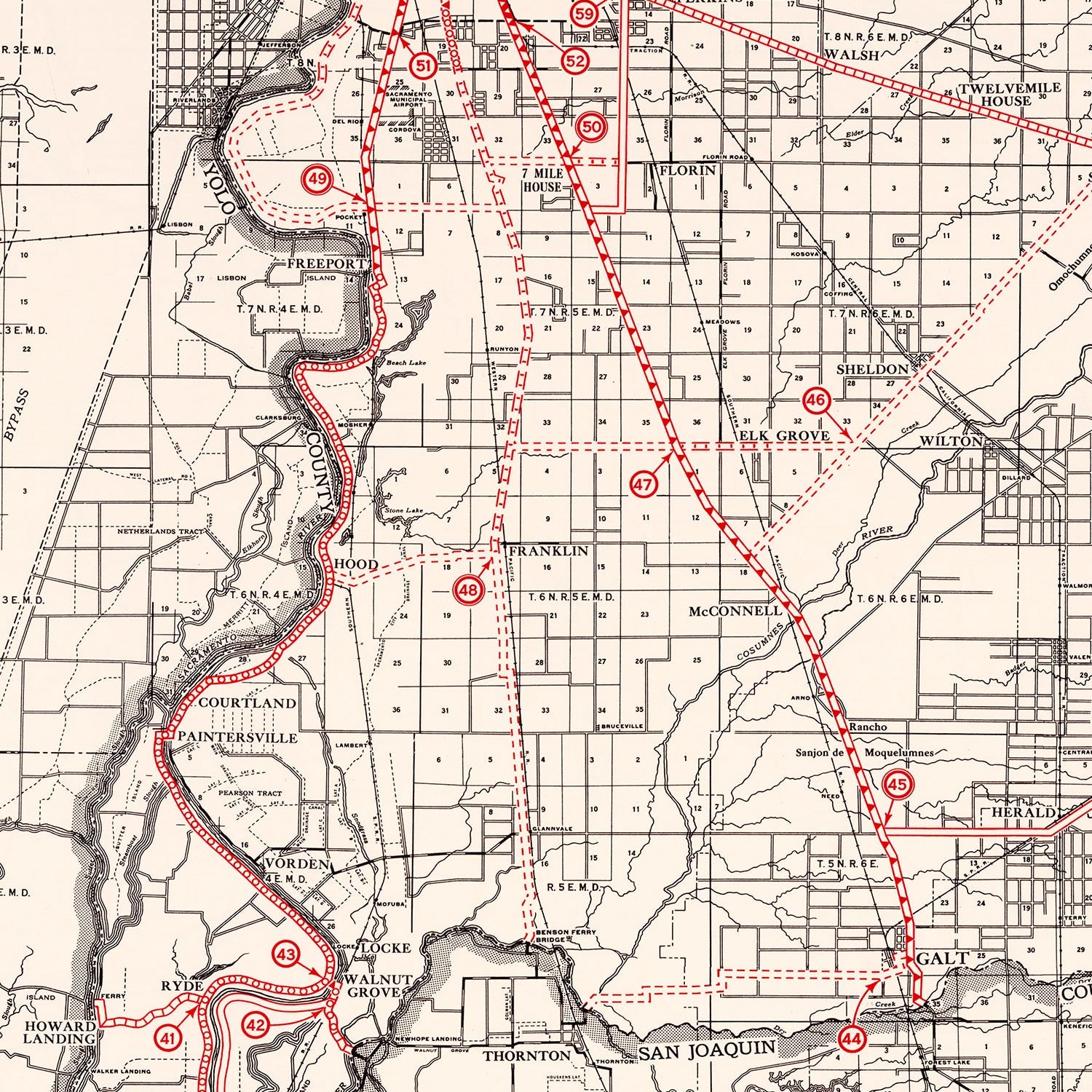 Vintage Map of Sacramento County, California 1935
