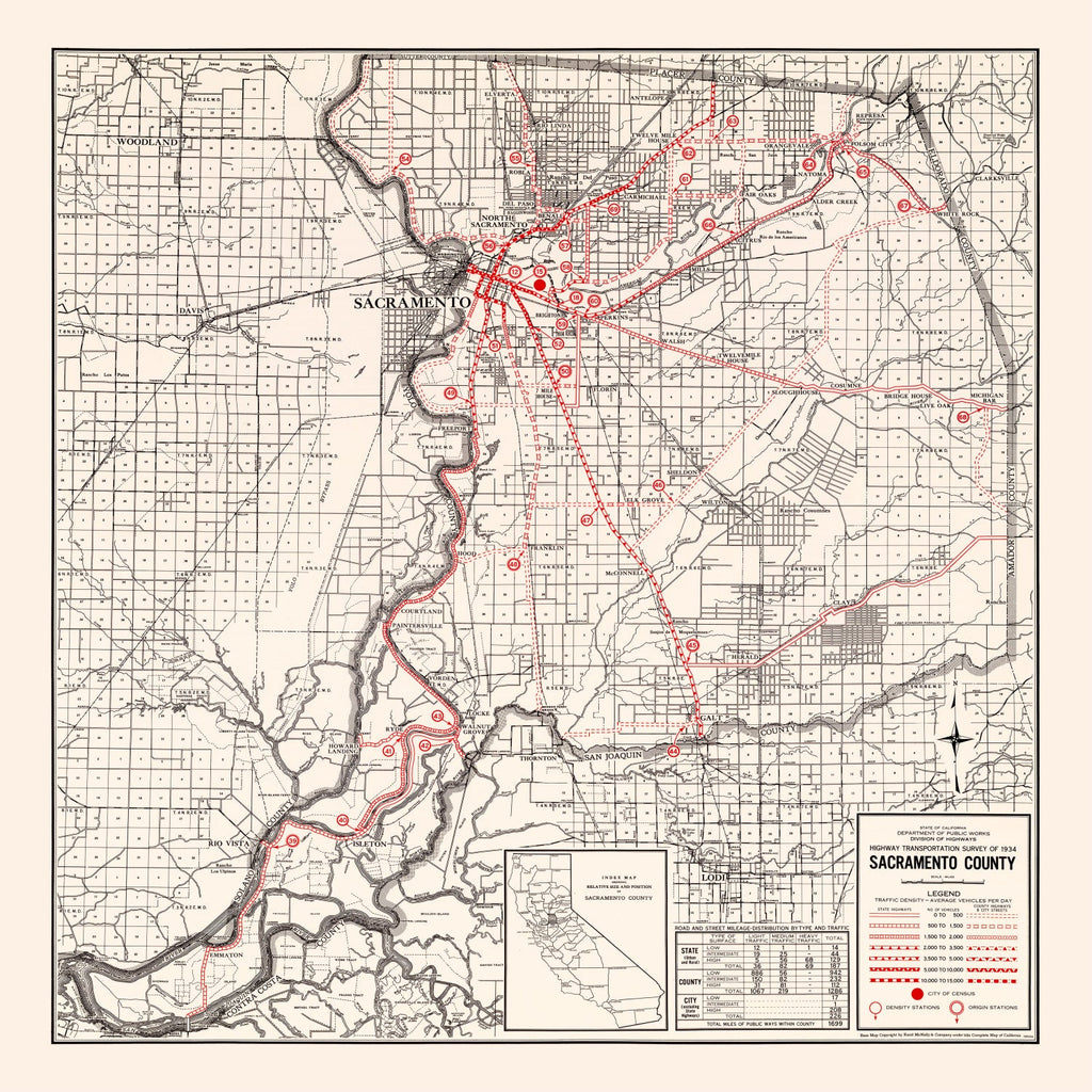 Vintage Map of Sacramento County, California 1935