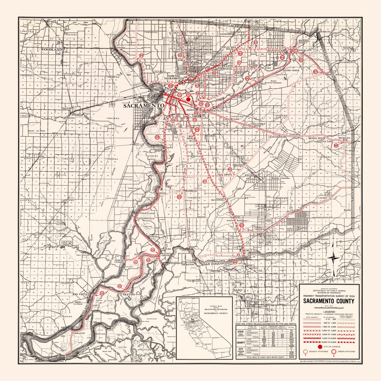 Vintage Map of Sacramento County, California 1935