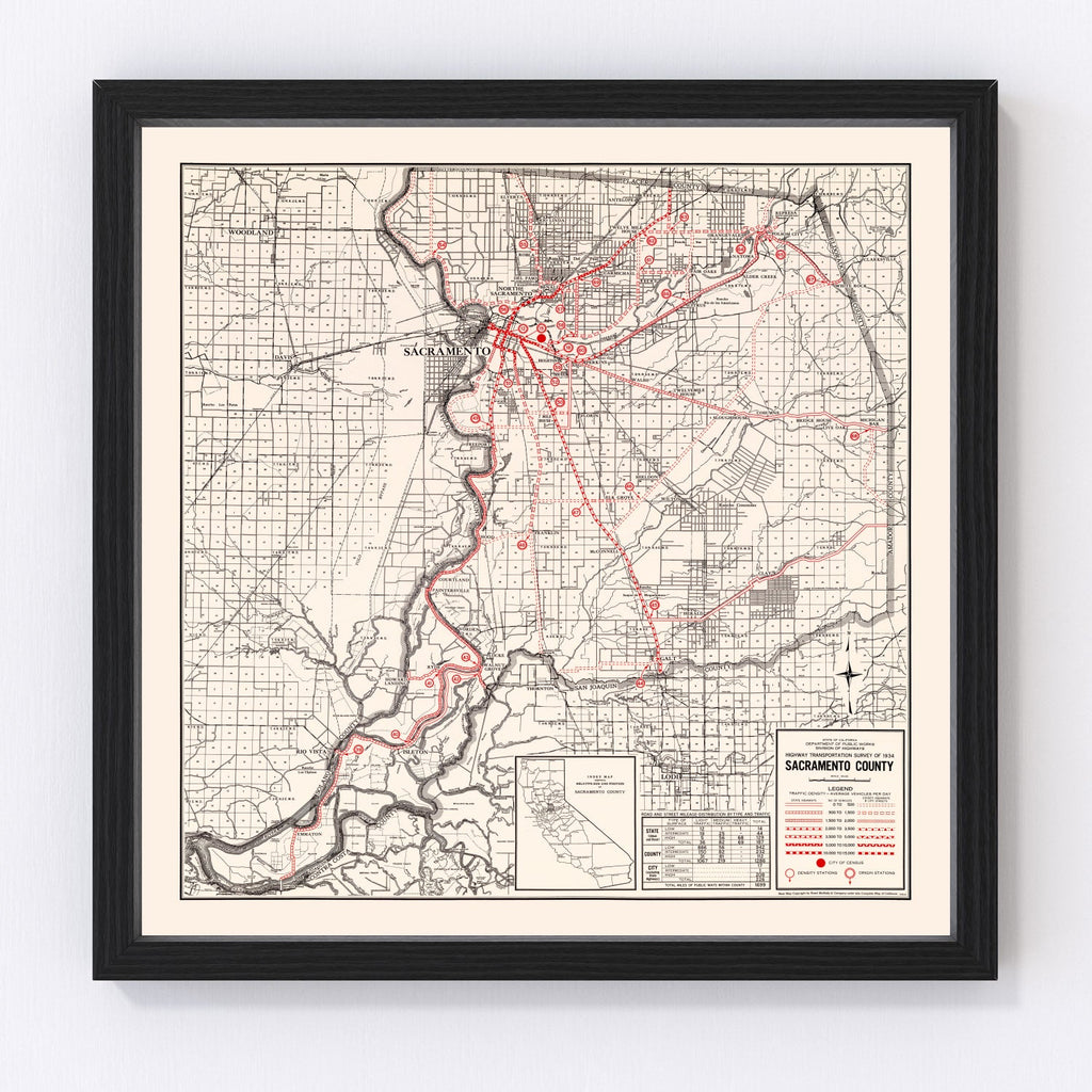 Vintage Map of Sacramento County, California 1935