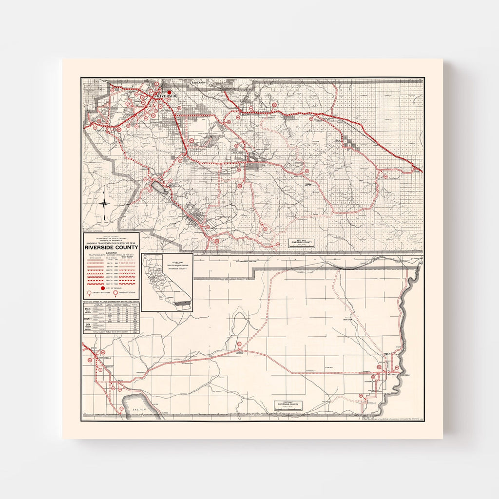 Vintage Map of Riverside County, California 1935
