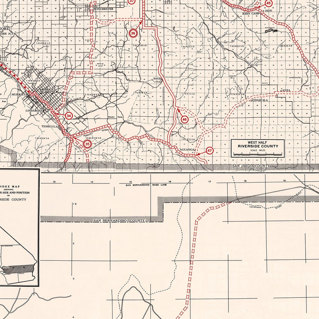 Vintage Map of Riverside County, California 1935