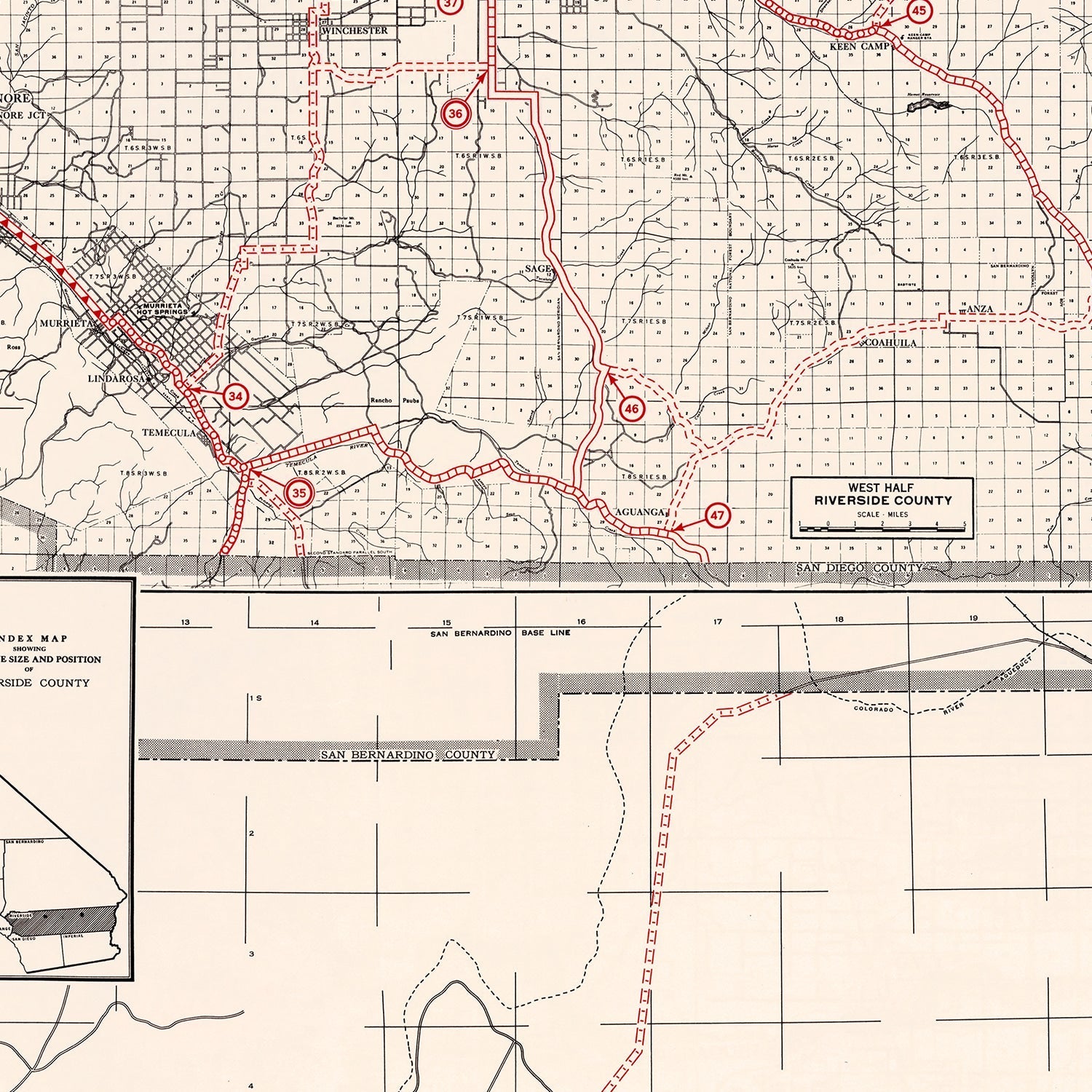 Vintage Map of Riverside County, California 1935