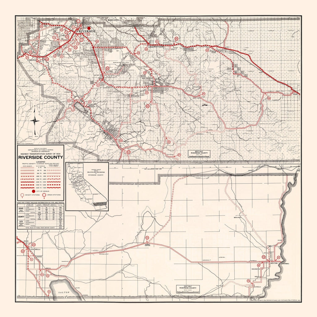 Vintage Map of Riverside County, California 1935