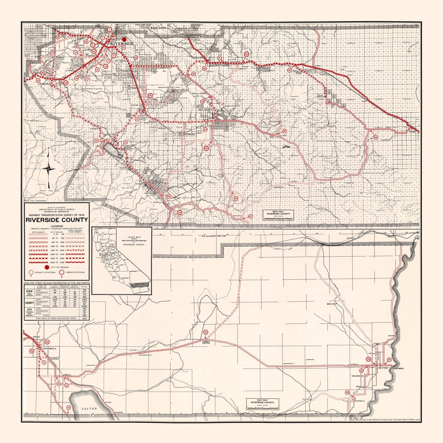 Vintage Map of Riverside County, California 1935