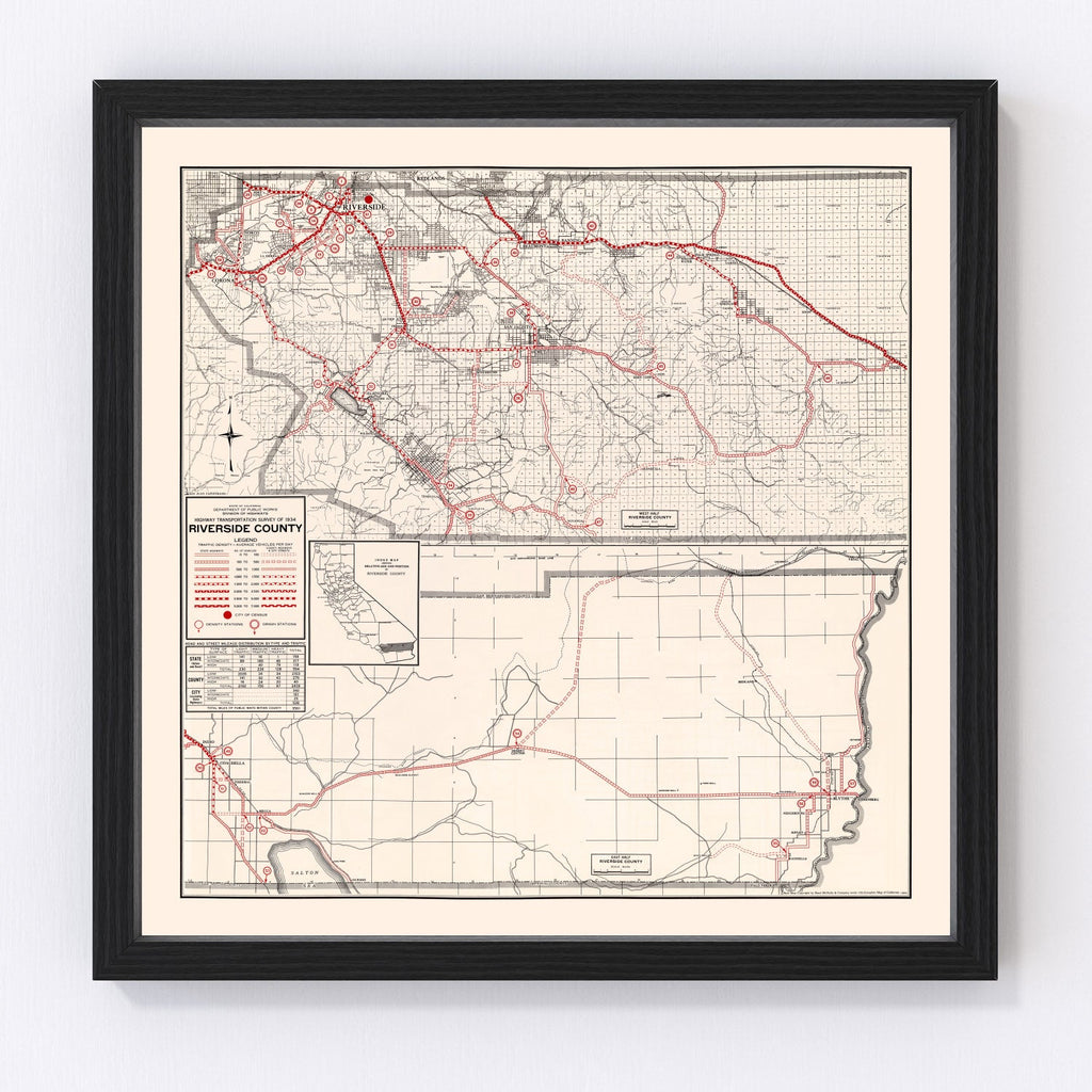 Vintage Map of Riverside County, California 1935