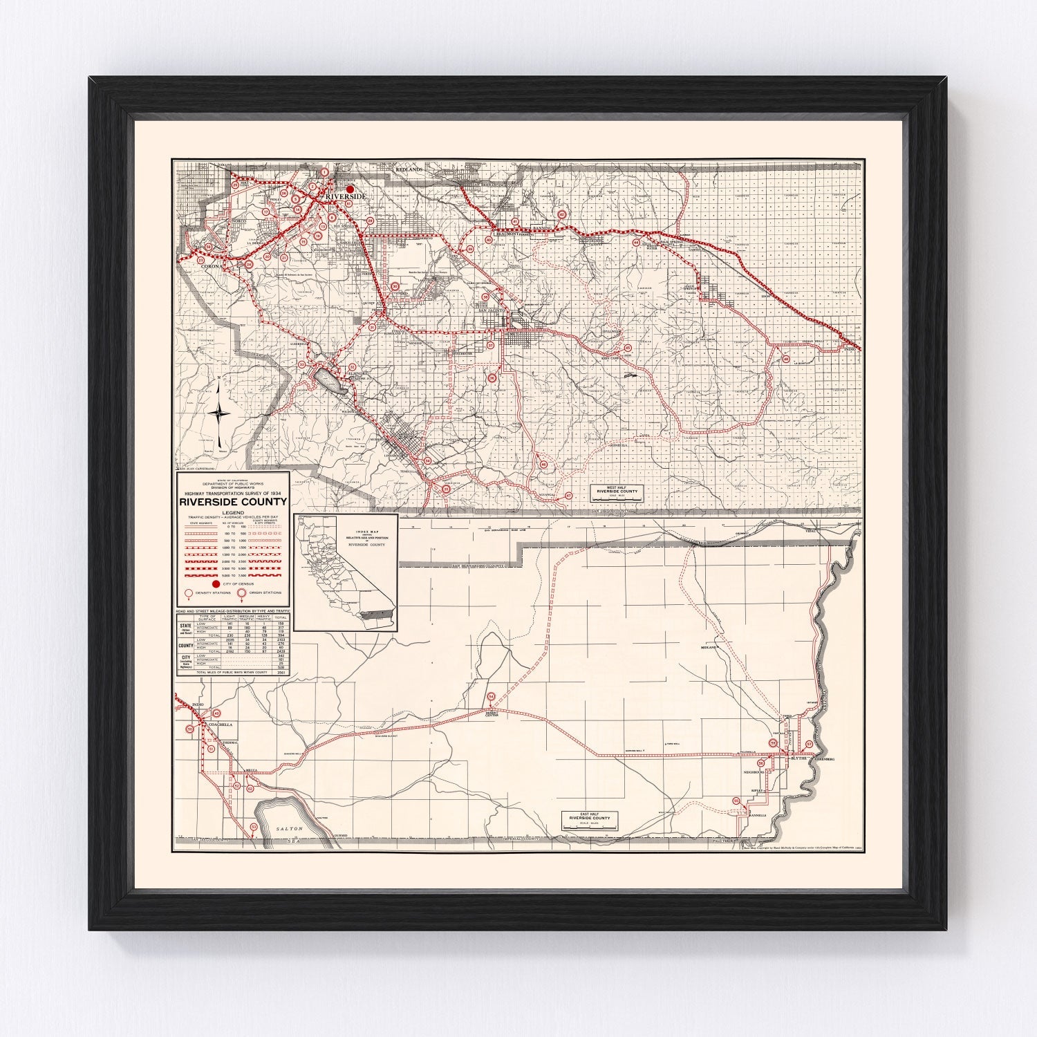 Vintage Map of Riverside County, California 1935