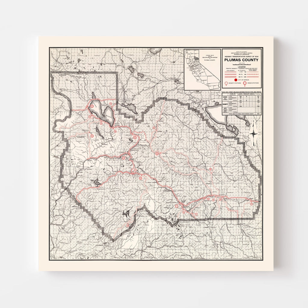 Vintage Map of Plumas County, California 1935