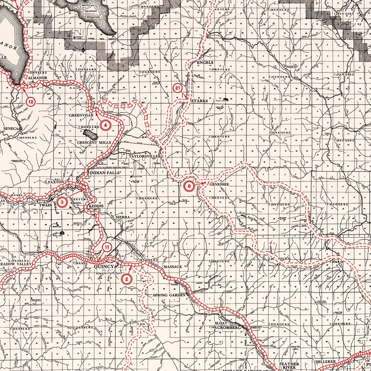 Vintage Map of Plumas County, California 1935