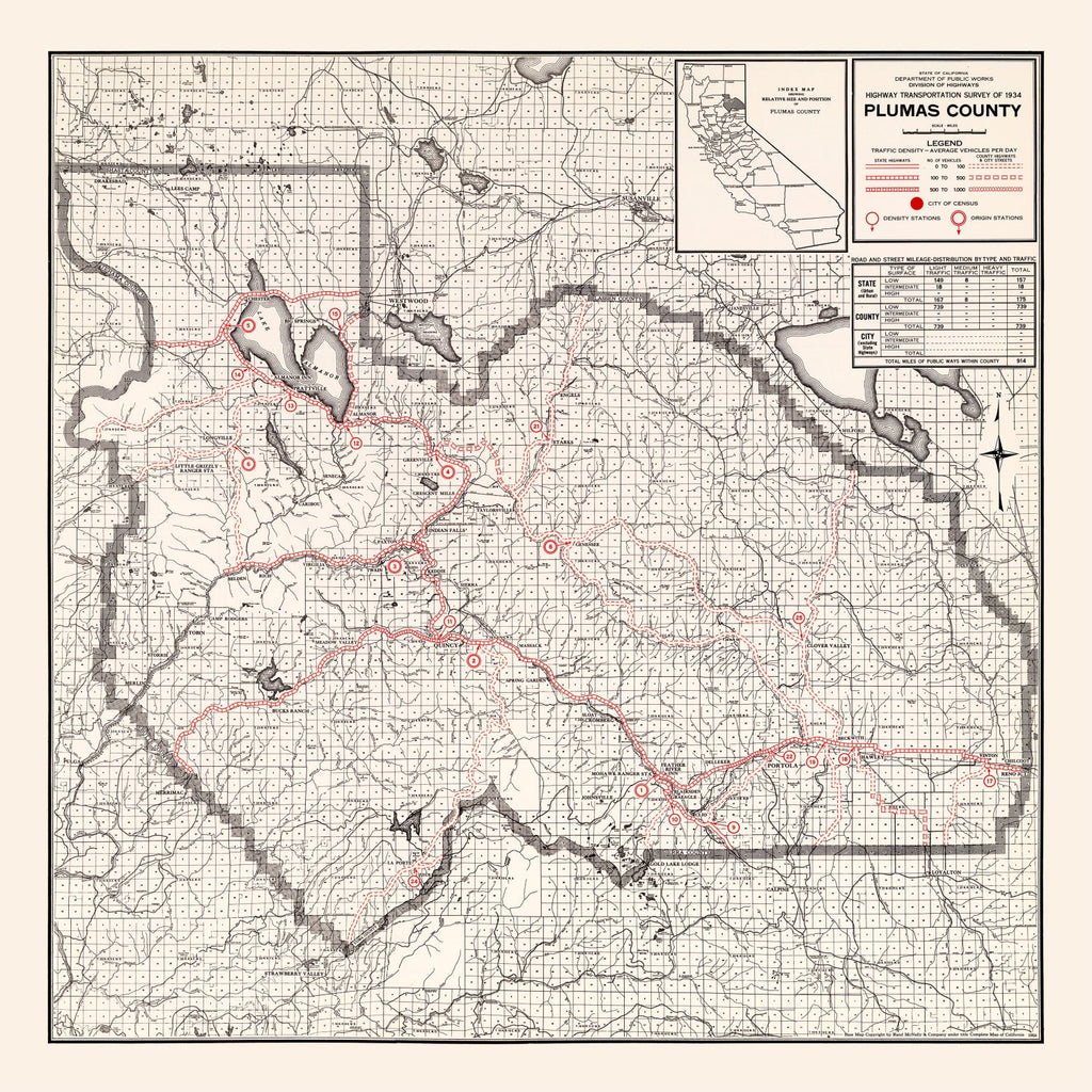 Vintage Map of Plumas County, California 1935