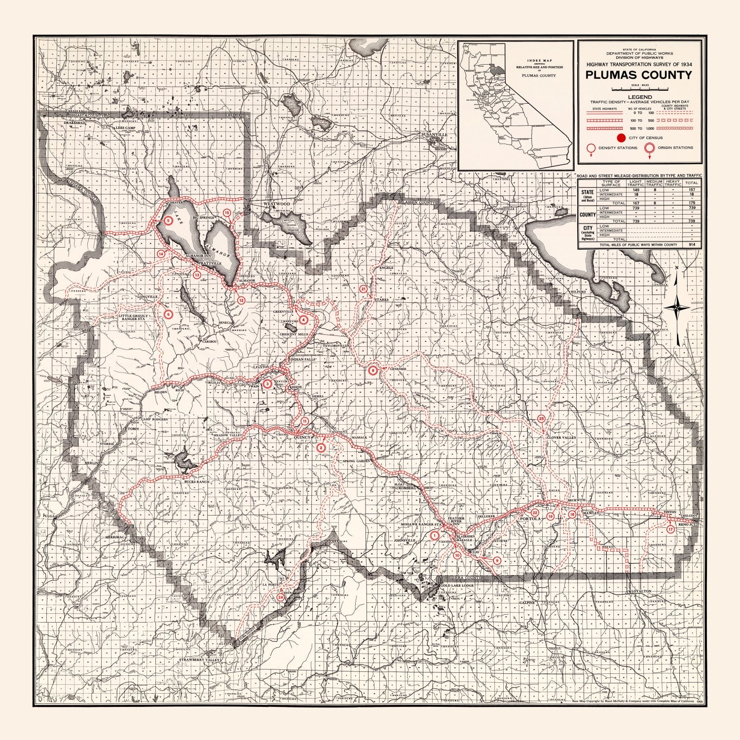 Vintage Map of Plumas County, California 1935